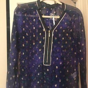 XS Long Sleeve leather trim Flowy Top